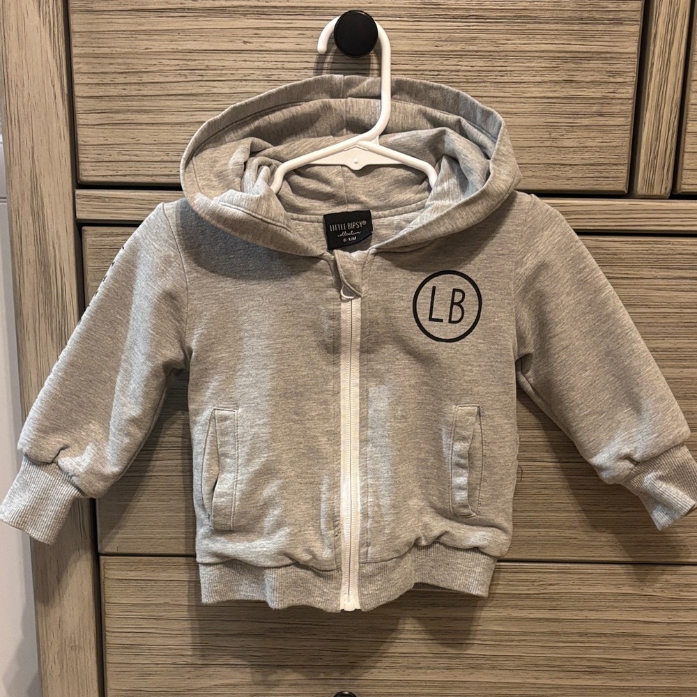 Little Bipsy Light Gray Hooded Zip-Up Sweatshirt
